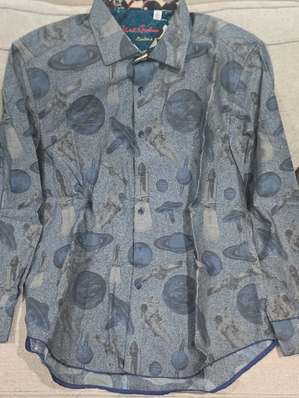 Robert Graham Blue Space & Astronaut Print Shirt Jacket